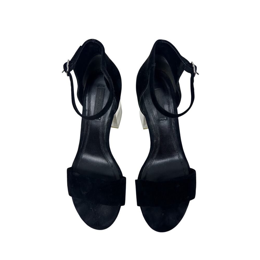 Alexander Wang Black Suede Clear Lucite Abby Open Toe Ankle Strap Block Heel 7.5 - Picture 3 of 6